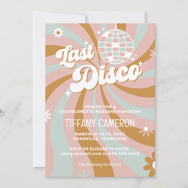 Invitation Retro Daisy Dernier Disco Bachelorette Week-end (Devant)
