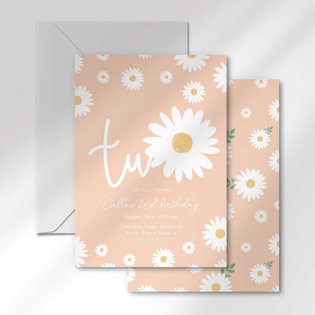 Invitation Retro Daisy Deux Anniversaire Groovy Deuxième (Créateur téléchargé)