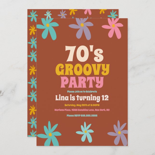 Invitation Retro Daisy Doodle Fleurs Super fête d'anniversair (Devant / Derrière)