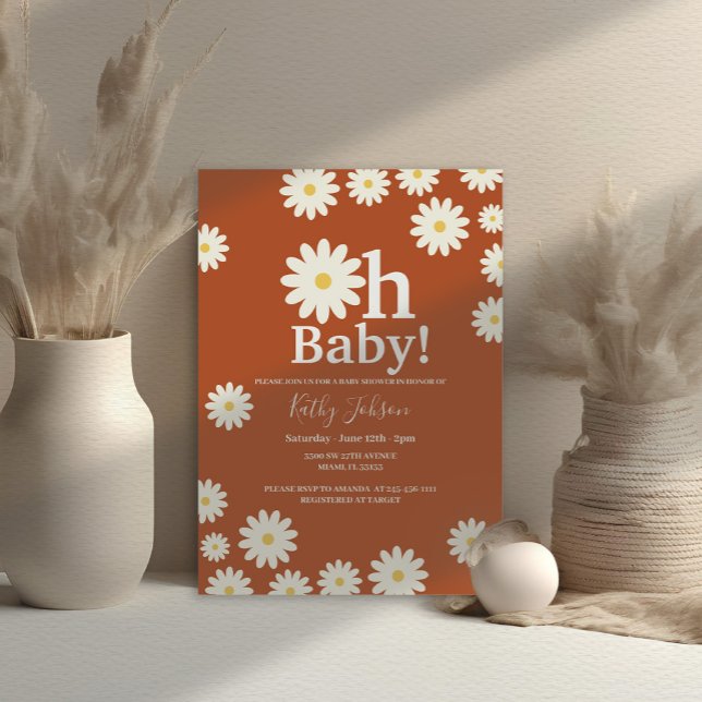 Invitation Retro Daisy Floral Bohemian Girl Baby shower (Créateur téléchargé)