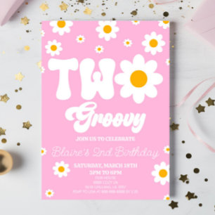 Invitation Retro Daisy Flower Two Super 2e fête d'anniversair