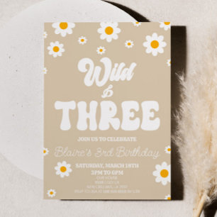 Invitation Retro Daisy Flower Wild & Trois 3e fête d'annivers