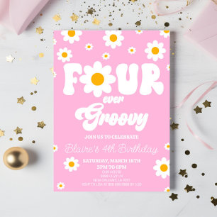 Invitation Retro Daisy Four Ever Super 4ème anniversaire