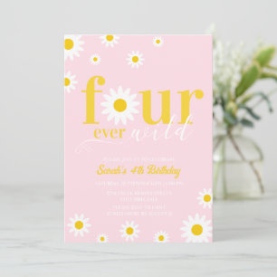 Invitation Retro Daisy Four Ever Wild Pink 4e anniversaire