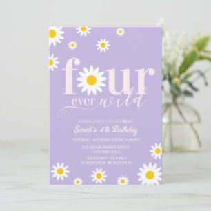 Invitation Retro Daisy Four Ever Wild Purple 4e anniversaire