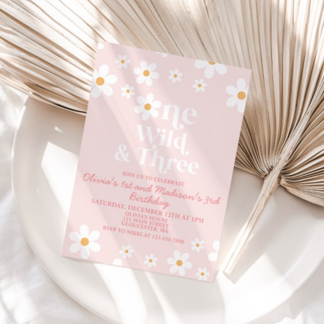 Invitation Retro Daisy One Wild et Trois Anniversaire (Créateur téléchargé)