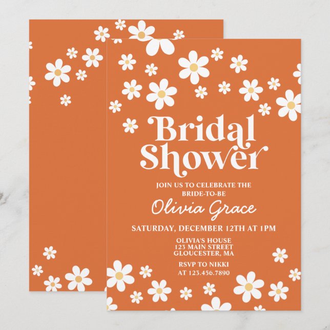 Invitation Retro Daisy Orange Brûlé Enterrement de Vie de Jeu (Devant / Derrière)