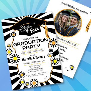 Invitation Rétro Daisy Photo Noir Blanc Jaune Remise de diplô