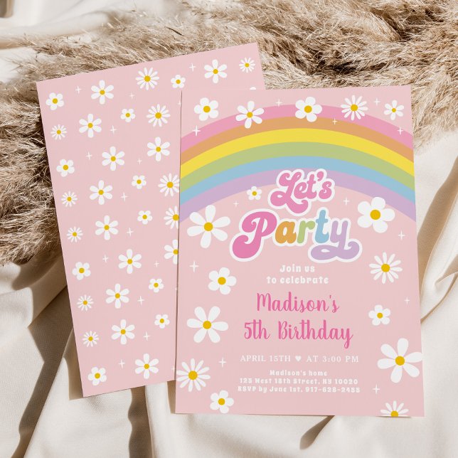 Invitation Retro Daisy Rainbow Faisons la fête Anniversaire (Créateur téléchargé)