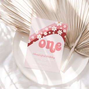 Invitation Retro Daisy rose arc-en-ciel premier anniversaire