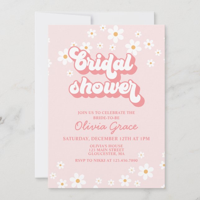 Invitation Retro Daisy rose nuptiale douche (Devant)