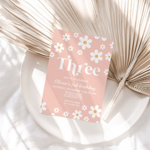 Invitation Retro Daisy TROIS Floral 3e Anniversaire Invitatio