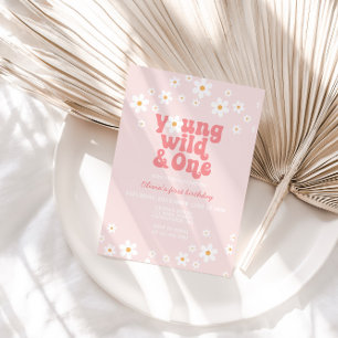 Invitation Retro Daisy Young Wild One Floral 1er Anniversaire