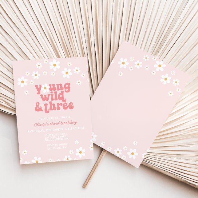 Invitation Retro Daisy Young Wild Trois Floral 3e Anniversair (Créateur téléchargé)