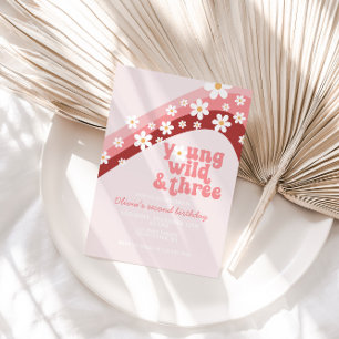 Invitation Retro daisy Young Wild Trois floral troisième anni
