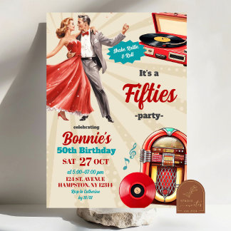 Invitation Retro Danse Vintage Cinquante Fête des Adultes