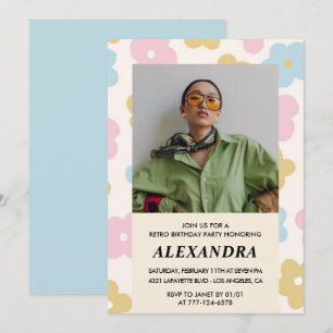 Invitation rétro de 26e anniversaire à fleurs mign