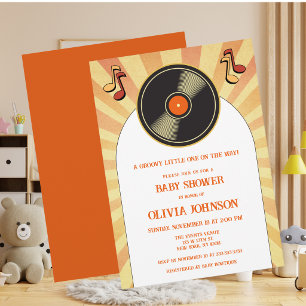 Invitation rétro de baby shower musique vinyle gro