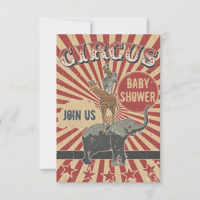 Invitation rétro de cirque pour Baby Shower (Devant)