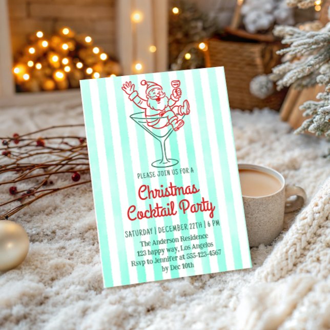 Invitation rétro de fête de cocktail de Noël Santa (Créateur téléchargé)