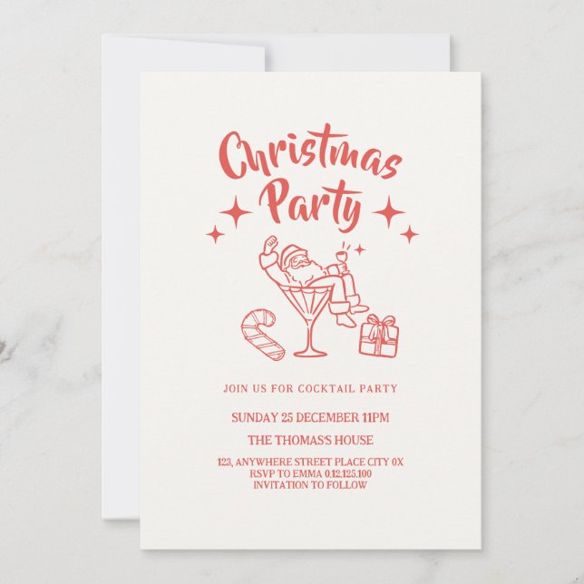Invitation rétro de fête de Noël avec le Père Noël (Devant)