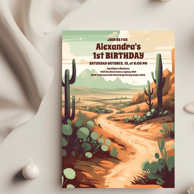 Invitation Retro Desert Cactus 1er anniversaire (Créateur téléchargé)