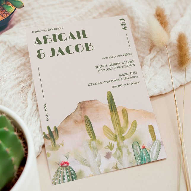 Invitation Retro Desert Cactus Arizona Destination Mariage (Retro Desert Cactus Arizona Destination Wedding Invitation)