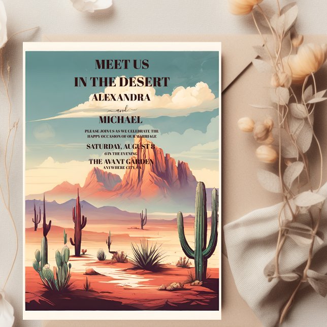 Invitation Retro Desert et Cactus Mariage (Créateur téléchargé)