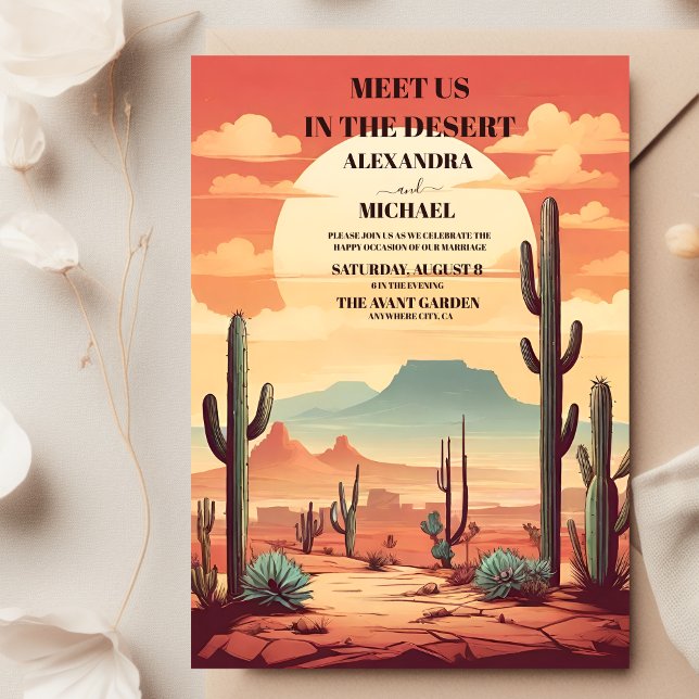 Invitation Retro Desert et Cactus Mariage (Créateur téléchargé)
