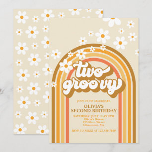 Invitation Rétro Deux GroovY Arc-en-ciel Marron Orange Annive