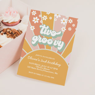 Invitation Rétro Deux Groovy daisy floral bohème ensoleillé