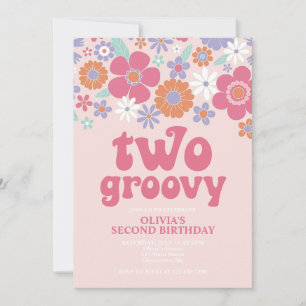 Invitation Rétro Deux Groovy Fleur Rose