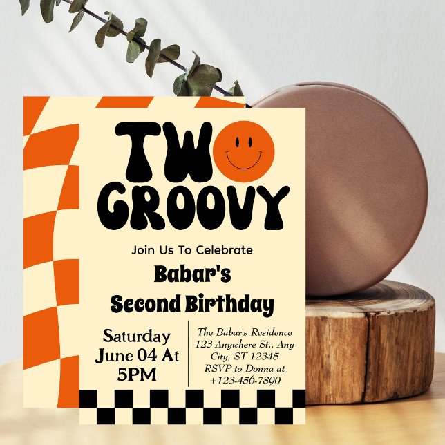 Invitation Rétro Deux Groovy Garçon 2e Anniversaire   (Créateur téléchargé)