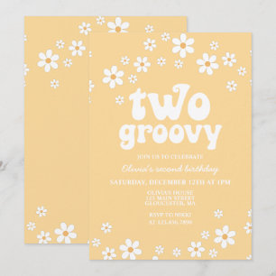 Invitation Rétro Deux Groovy marguerite boho floral deuxième