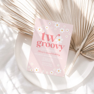 Invitation Rétro Deux Groovy marguerite boho floral deuxième