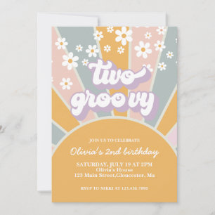 Invitation rétro deux groovy soleil marguerite vio