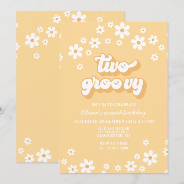Invitation Retro Deux marguerite Super boho floral deuxième a (Devant / Derrière)