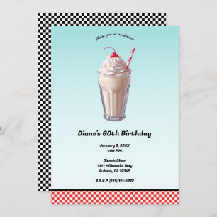 Invitation Retro Diner Milkshake Ice Cream fête d'anniversair