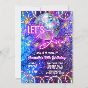 Invitation Retro Disco Ball Bright rose Neon brillant Anniver