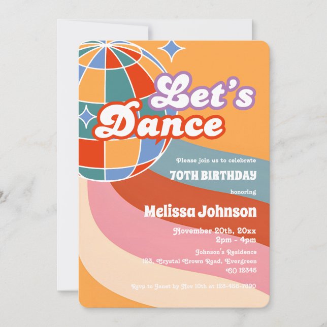 Invitation Retro Disco Ball Dansons Anniversaire (Devant)