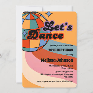 Invitation Retro Disco Ball Let's Dance Party Anniversaire