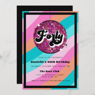 Invitation Retro Disco Ball Pink 40e anniversaire