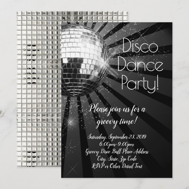 Invitation Retro Disco Dance les années 70 fête d'anniversair (Devant / Derrière)