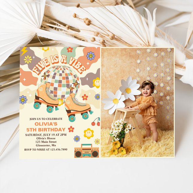 Invitation Retro Disco Roller Skate 5e anniversaire Photo (Créateur téléchargé)