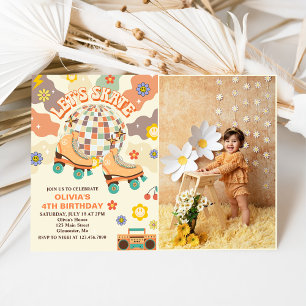 Invitation Retro Disco Roller Skate Let's Skate 4e anniversai