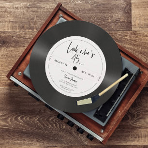 Invitation Rétro disque vinyle regarde qui a 45 ans, 45e anni