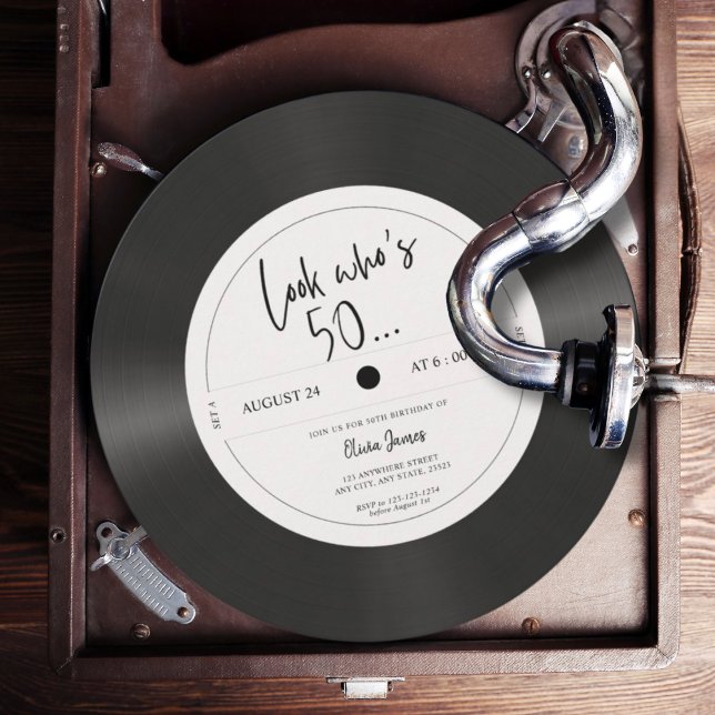 Invitation Rétro disque vinyle regarde qui a 50 ans, 50e anni (Créateur téléchargé)