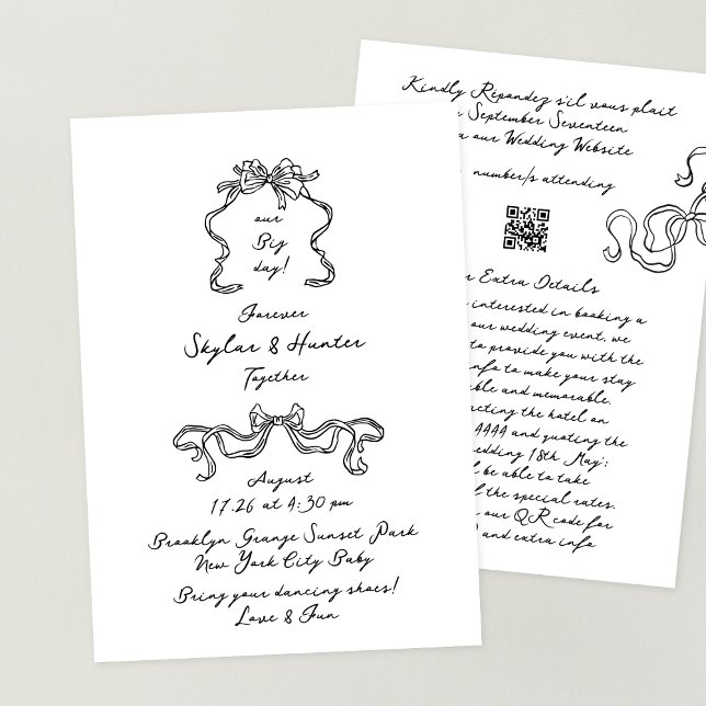 Invitation Retro Doodle Ribbon All in One Rsvp Détail Mariage (Créateur téléchargé)