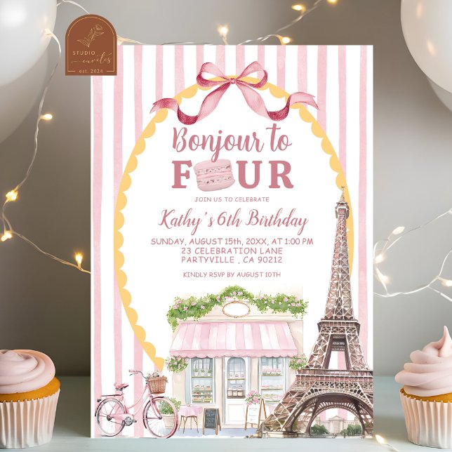 Invitation Rétro Drôle Paris Bonjour 4e Anniversaire (Créateur téléchargé)