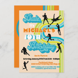 Invitation Retro Dude Sports fête d'anniversaire